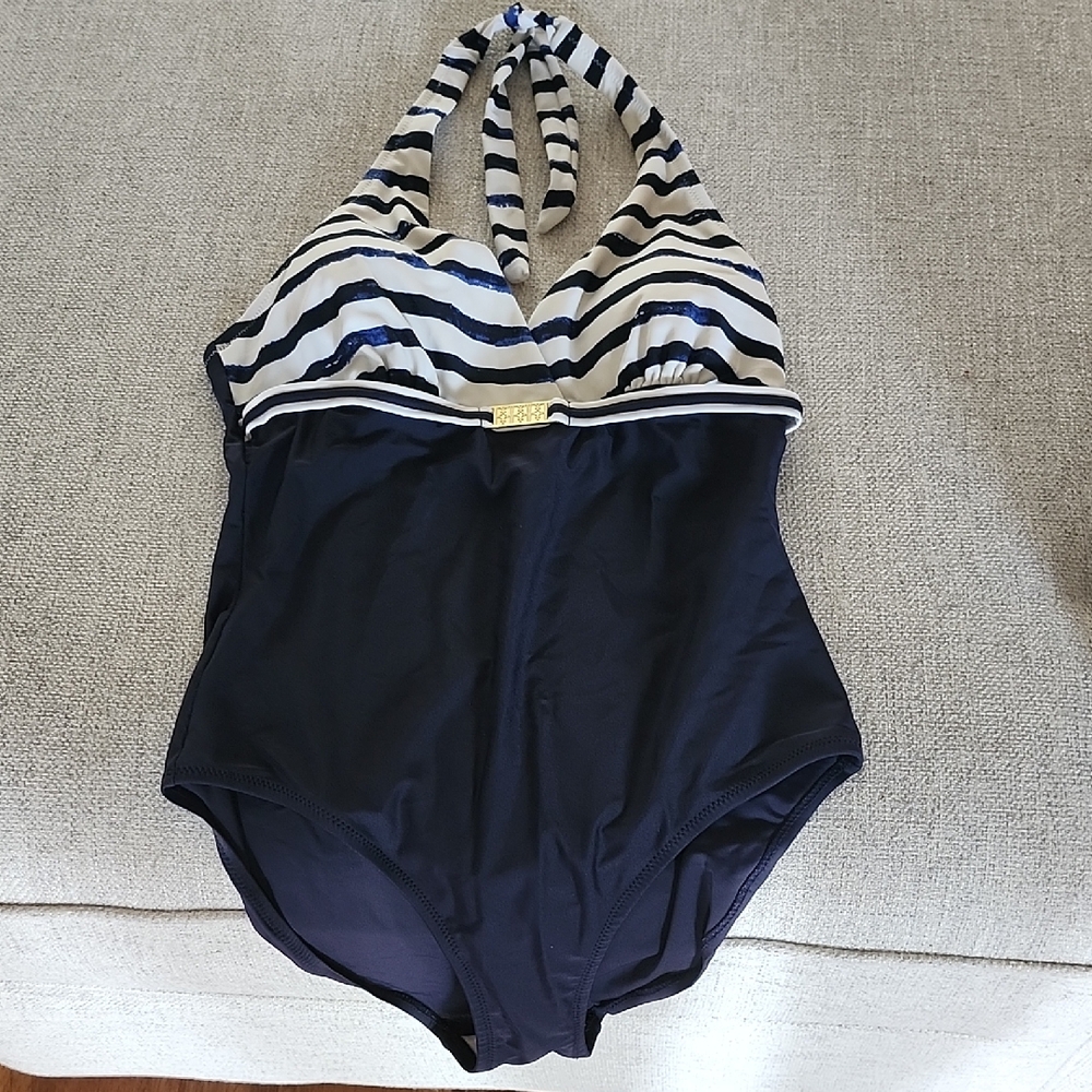 Navy and White Striped WOMENS One Piece Swimsuit